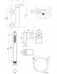Sieninis dušo maišytuvas Eleganta, su dušo komplektu, Juodas matinis, RAVAK