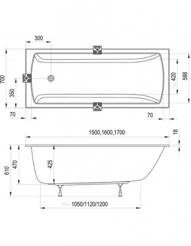 Vonia Classic II Slim (plonas viršutinis kraštas), Balta, RAVAK