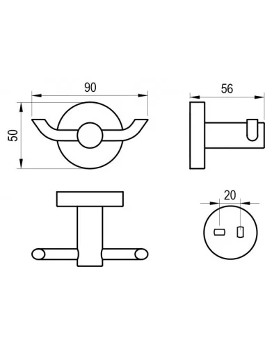 Dvigubas kabliukas Kona KN 100, Šlifuoto grafito, RAVAK