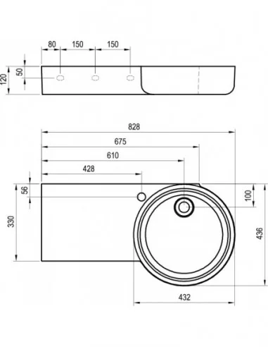 Praustuvas ARC 83/43 K/D su skyle maišytuvui, Balta, RAVAK