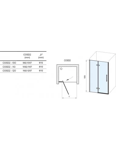 Dušo durys Cool! COSD2, Balta matinė, RAVAK
