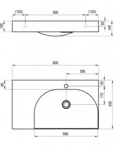 Praustuvas Lite 80/60 K/D, su skyle maišytuvui, Balta, RAVAK