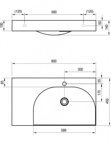 Praustuvas Lite 80/60 K/D, su skyle maišytuvui, Balta, RAVAK