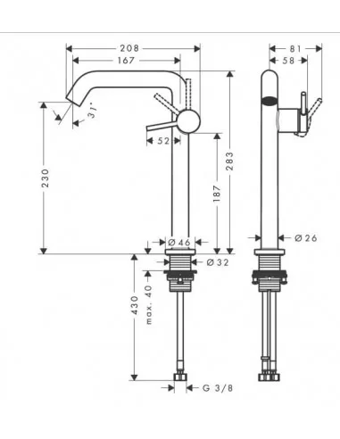 Praustuvo maišytuvas Tecturis S240, juodos sp., Hansgrohe