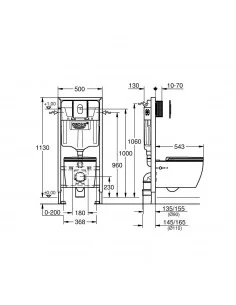 Grohe 5 in 1 potinkinis klozeto rėmas su BauCeramic Rimless pakabinamu klozetu ir chromuotu mygtuku