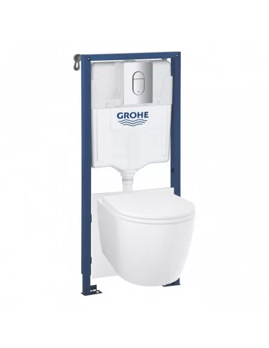 Grohe 5 in 1 potinkinis klozeto rėmas su BauCeramic Rimless pakabinamu klozetu ir chromuotu mygtuku