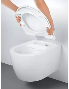 Grohe 5 in 1 potinkinis klozeto rėmas su BauCeramic Rimless pakabinamu klozetu ir chromuotu mygtuku