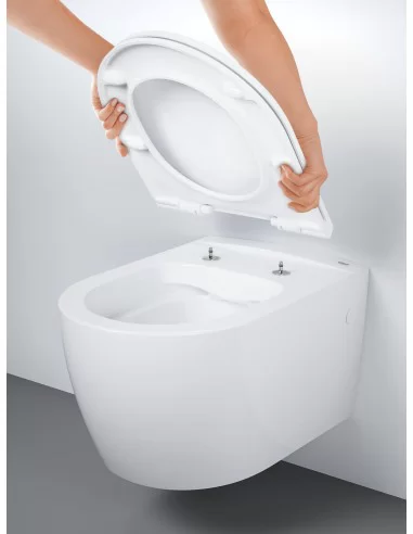 Grohe 5 in 1 potinkinis klozeto rėmas su BauCeramic Rimless pakabinamu klozetu ir chromuotu mygtuku