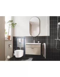 Grohe 5 in 1 potinkinis klozeto rėmas su BauCeramic Rimless pakabinamu klozetu ir chromuotu mygtuku