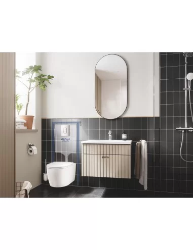 Grohe 5 in 1 potinkinis klozeto rėmas su BauCeramic Rimless pakabinamu klozetu ir chromuotu mygtuku