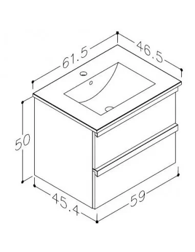 Spintelė su praustuvu PURE 61cm, šviesus ąžuolas, Raguvos Baldai