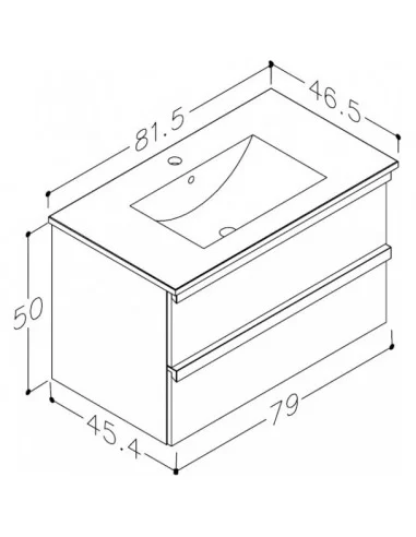 Spintelė su praustuvu PURE 81cm, šviesus ąžuolas, Raguvos Baldai