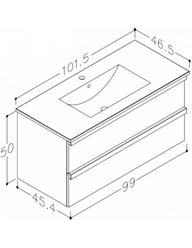 Spintelė su praustuvu PURE 101cm, šviesus ąžuolas, Raguvos Baldai