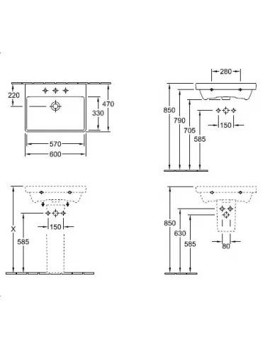 Praustuvas Avento 600, 650 mm, Villeroy&Boch