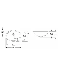 Praustuvas montuojamas po stalviršiu Evana 500x350 mm, Villeroy&Boch