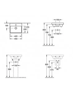 Praustuvas pakabinamas Avento 450x370 mm, Villeroy&Boch