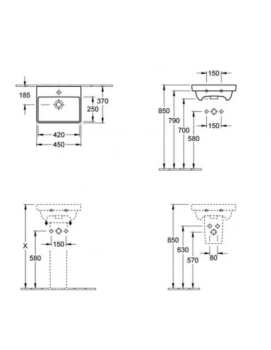 Praustuvas pakabinamas Avento 450x370 mm, Villeroy&Boch