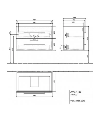 Spintelė voniai su praustuvu Avento 800x470 mm, Villeroy&Boch