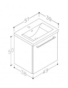 Apatinė spintelė su praustuvu 51 cm, vienos durelės, balta, SCANDIC