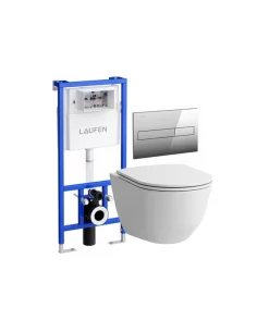 Pakabinamo unitazo Laufen Pro Rimless komplektas su potinkiniu rėmu ir chromuota nuleidimo plokštele, Laufen